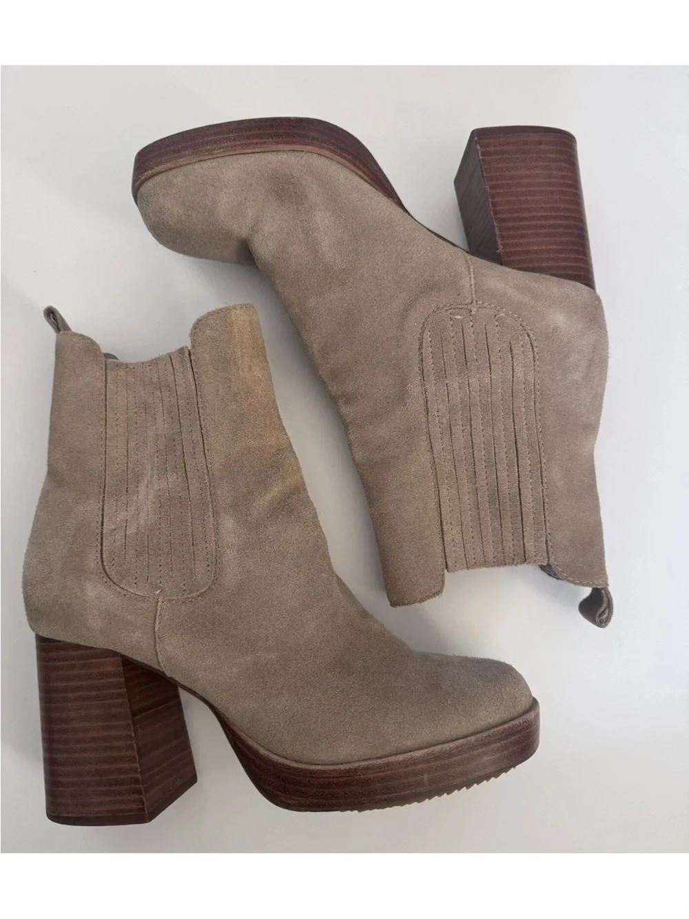 Kelsi Dagger Brooklyn Racer Fawn Tan Suede Ankle Boots Platform Women Chelsea 9
